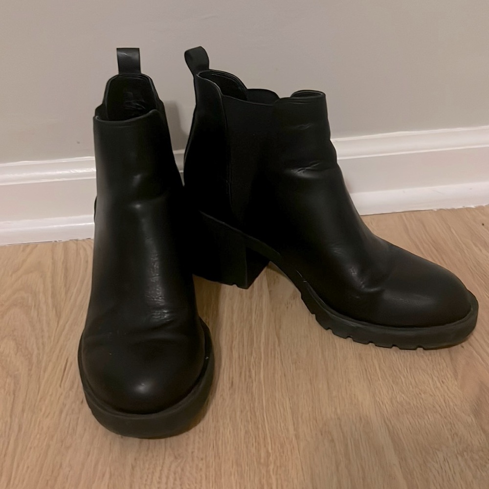 Black leather booties